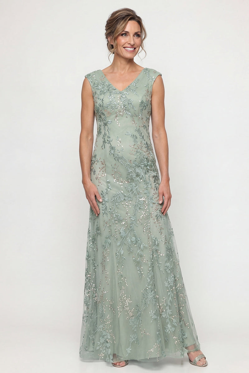 Load image into Gallery viewer, Sparkly Green Beaded V Neck Long Evening Dress