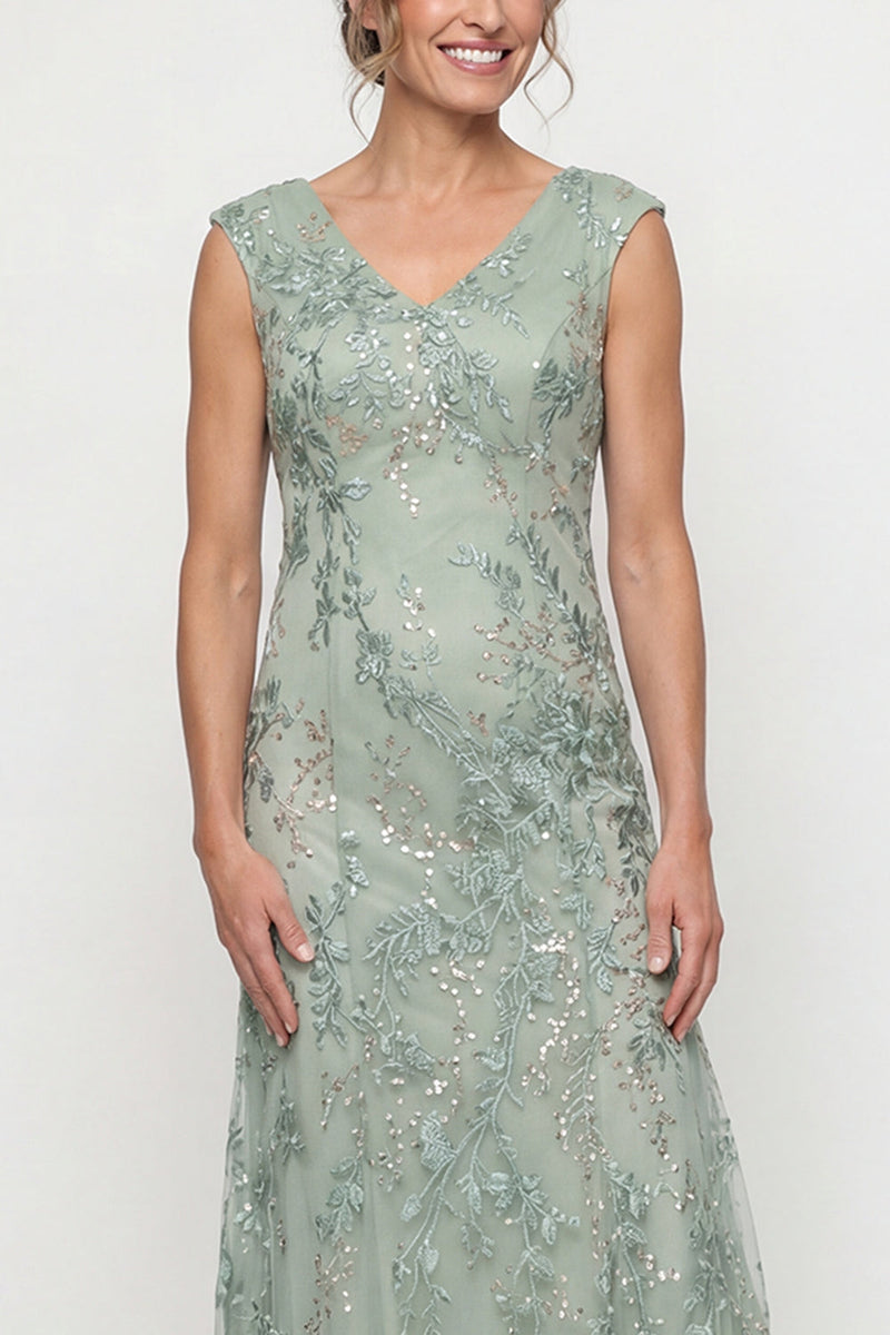 Load image into Gallery viewer, Sparkly Green Beaded V Neck Long Evening Dress