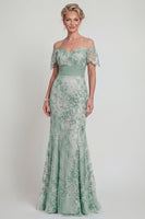 Load image into Gallery viewer, Sparkly Green Floral Mermaid Long Evening Dress