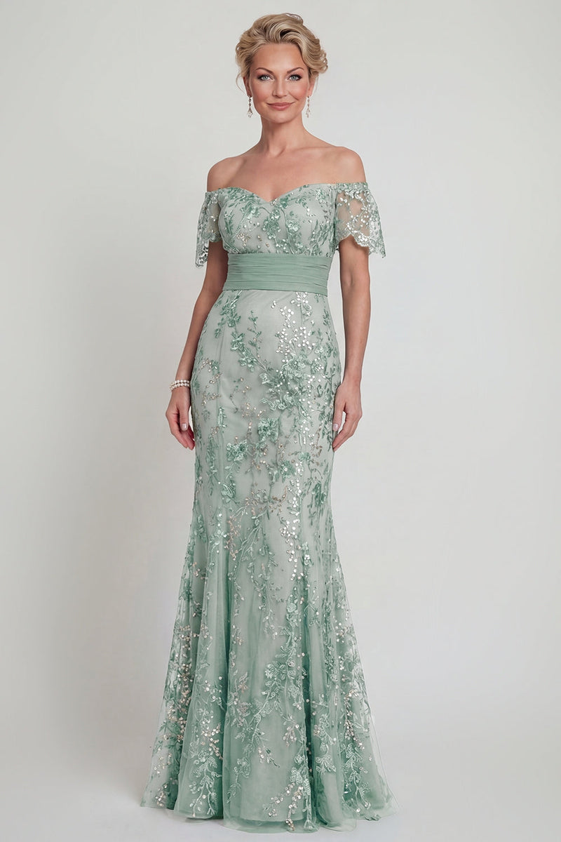 Load image into Gallery viewer, Sparkly Green Floral Mermaid Long Evening Dress