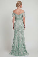 Load image into Gallery viewer, Sparkly Green Floral Mermaid Long Evening Dress