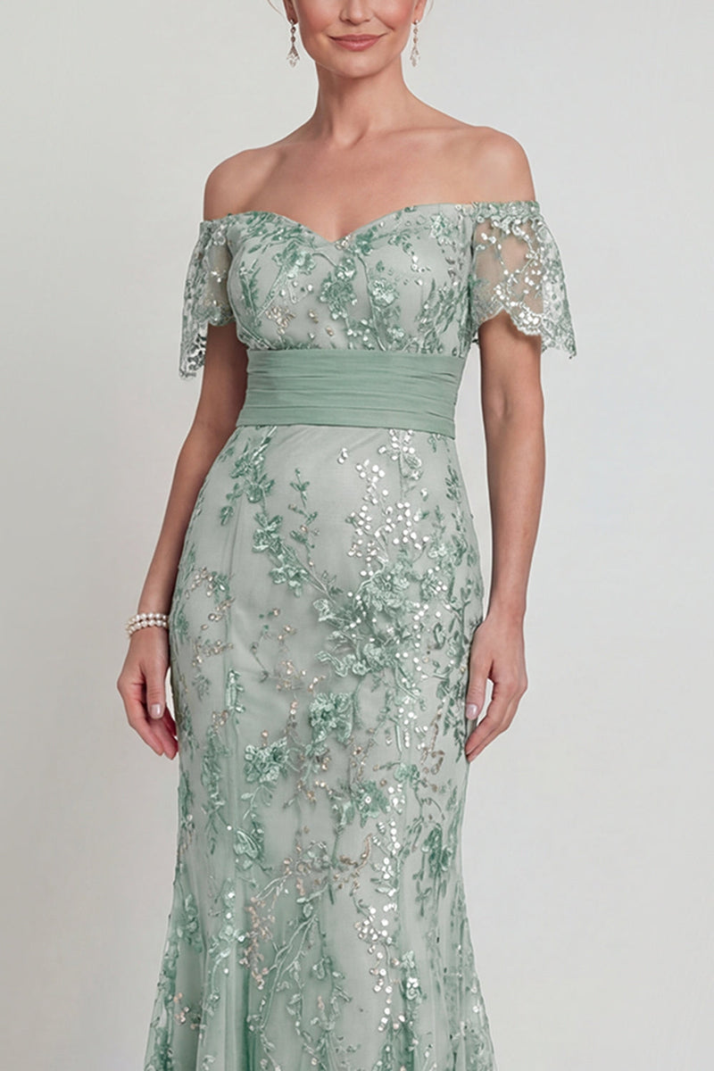 Load image into Gallery viewer, Sparkly Green Floral Mermaid Long Evening Dress