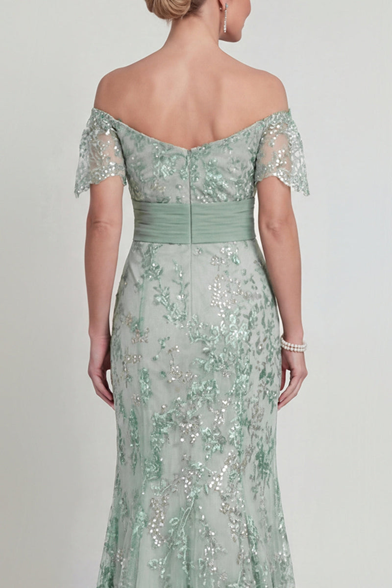 Load image into Gallery viewer, Sparkly Green Floral Mermaid Long Evening Dress