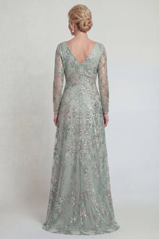 Sparkly Green Sequin A Line Floral Long Evening Dress with Slit