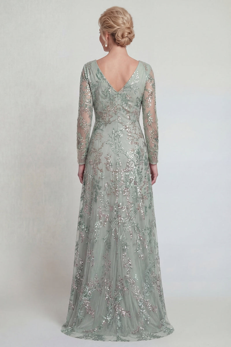 Load image into Gallery viewer, Sparkly Green Sequin A Line Floral Long Evening Dress with Slit