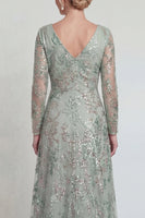 Load image into Gallery viewer, Sparkly Green Sequin A Line Floral Long Evening Dress with Slit