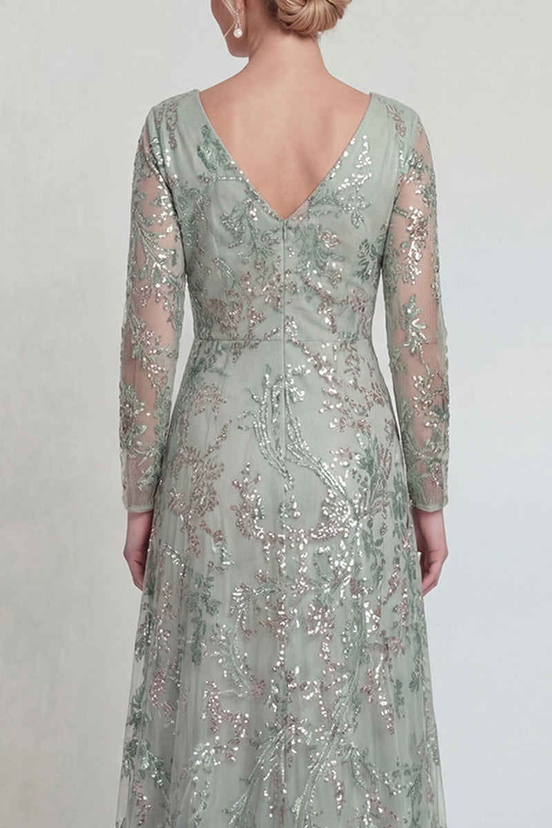 Load image into Gallery viewer, Sparkly Green Sequin A Line Floral Long Evening Dress with Slit