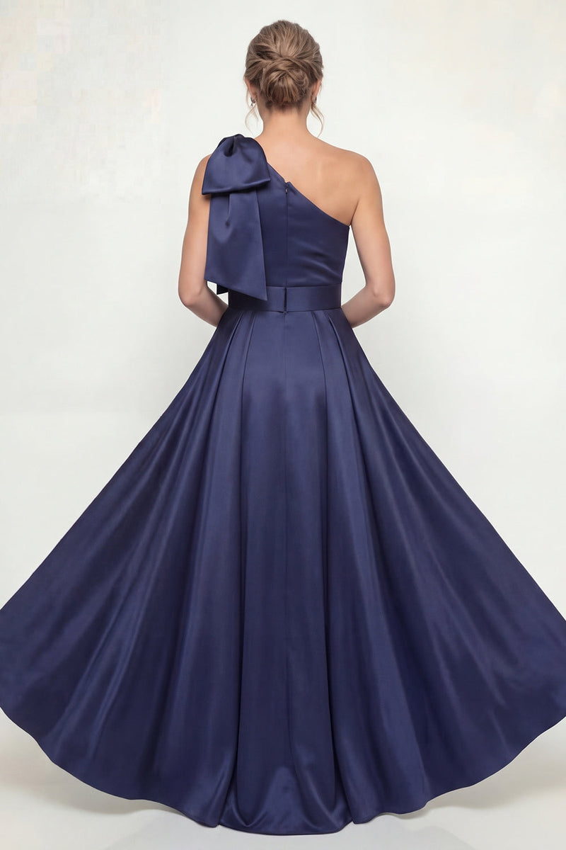Load image into Gallery viewer, Sparkly Floral Navy Mermaid Long Evening Dress with Bow