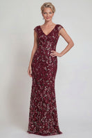 Load image into Gallery viewer, Sparkly Burgundy Mermaid Floral Long Evening Dress