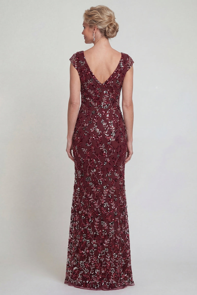 Load image into Gallery viewer, Sparkly Burgundy Mermaid Floral Long Evening Dress