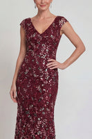 Load image into Gallery viewer, Sparkly Burgundy Mermaid Floral Long Evening Dress