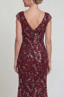 Load image into Gallery viewer, Sparkly Burgundy Mermaid Floral Long Evening Dress
