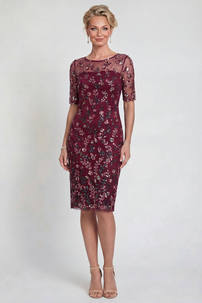 Load image into Gallery viewer, Sparkly Burgundy Appliqued Short Bodycon Formal Dress