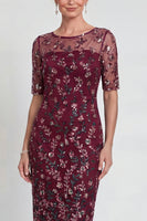 Load image into Gallery viewer, Sparkly Burgundy Appliqued Short Bodycon Formal Dress