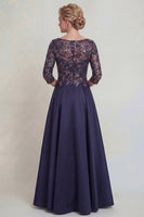 Load image into Gallery viewer, Sparkly Navy Scoop Neck A Line Long Evening Dress with Lace