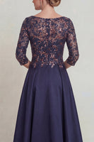 Load image into Gallery viewer, Sparkly Navy Scoop Neck A Line Long Evening Dress with Lace