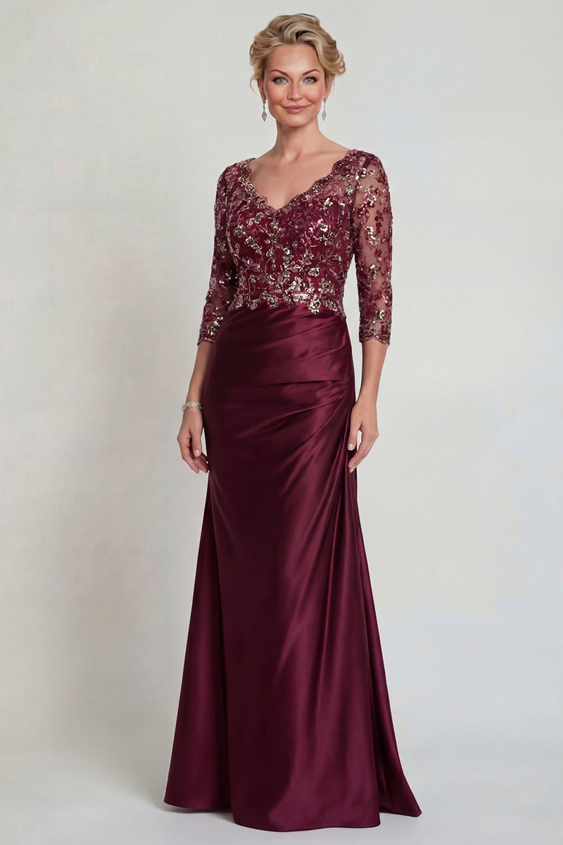 Load image into Gallery viewer, Sparkly Burgundy Floral Mermaid V Neck Long Evening Dress