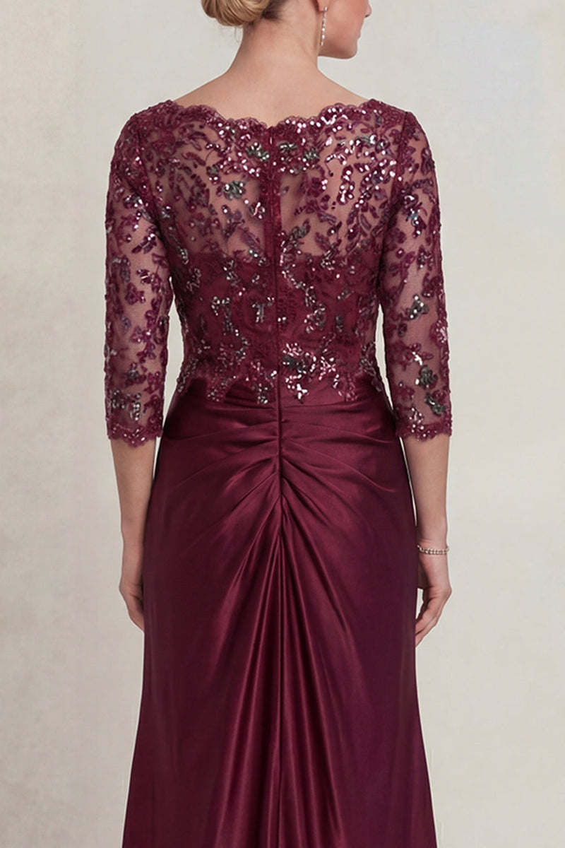Load image into Gallery viewer, Sparkly Burgundy Floral Mermaid V Neck Long Evening Dress
