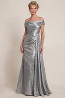 Load image into Gallery viewer, Grey Silver Mermaid Off the Shoulder Long Evening Dress