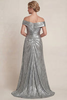 Load image into Gallery viewer, Grey Silver Mermaid Off the Shoulder Long Evening Dress