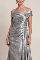 Load image into Gallery viewer, Grey Silver Mermaid Off the Shoulder Long Evening Dress
