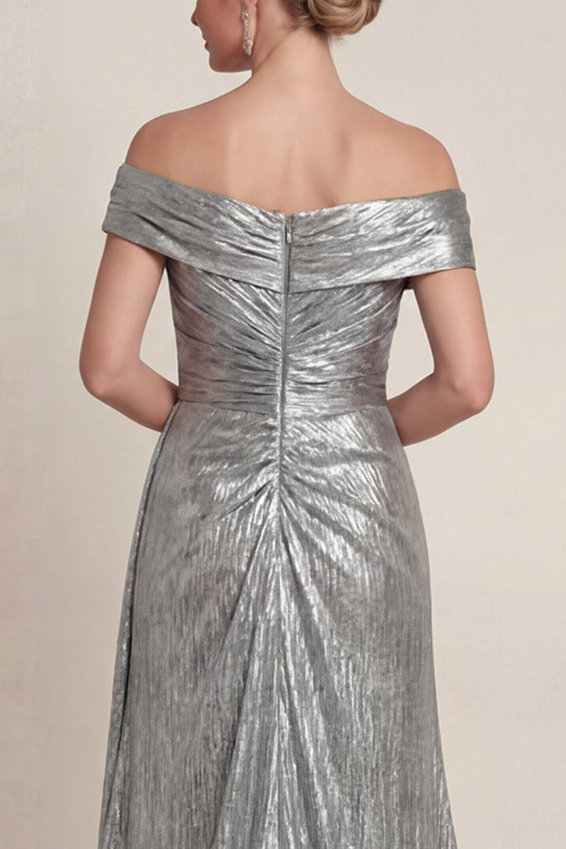 Load image into Gallery viewer, Grey Silver Mermaid Off the Shoulder Long Evening Dress