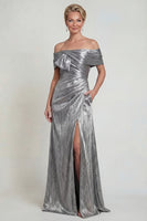 Load image into Gallery viewer, Grey Silver Off the Shoulder Mermaid Long Mother of the Bride Dress