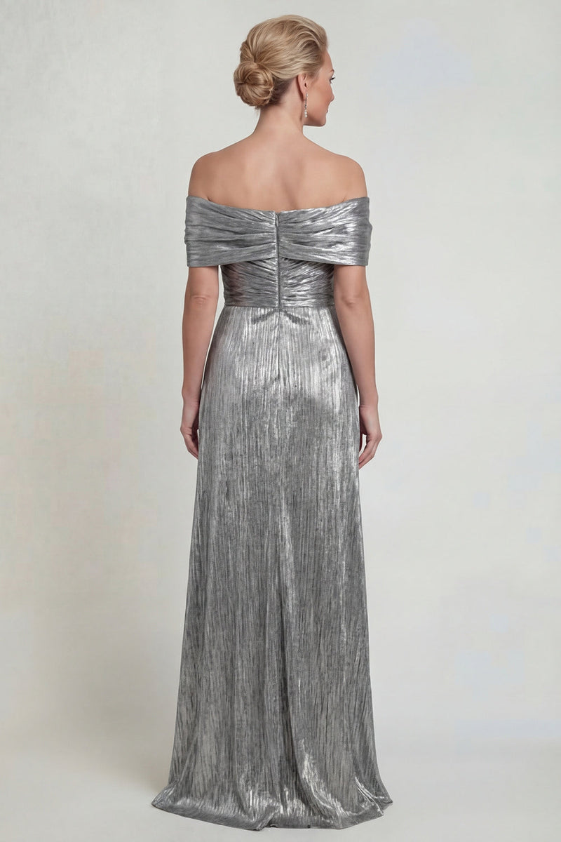 Load image into Gallery viewer, Grey Silver Off the Shoulder Mermaid Long Mother of the Bride Dress