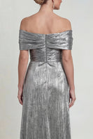 Load image into Gallery viewer, Grey Silver Off the Shoulder Mermaid Long Mother of the Bride Dress