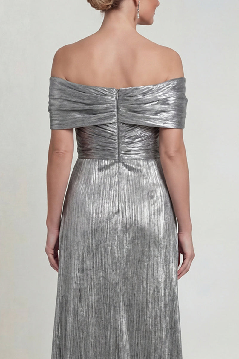 Load image into Gallery viewer, Grey Silver Off the Shoulder Mermaid Long Mother of the Bride Dress