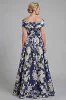 Load image into Gallery viewer, Navy Floral A Line Long Evening Dress with Pockets