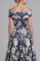 Load image into Gallery viewer, Navy Floral A Line Long Evening Dress with Pockets
