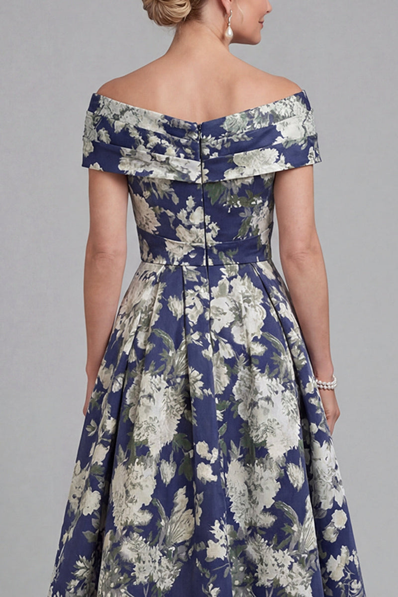 Load image into Gallery viewer, Navy Floral A Line Long Evening Dress with Pockets