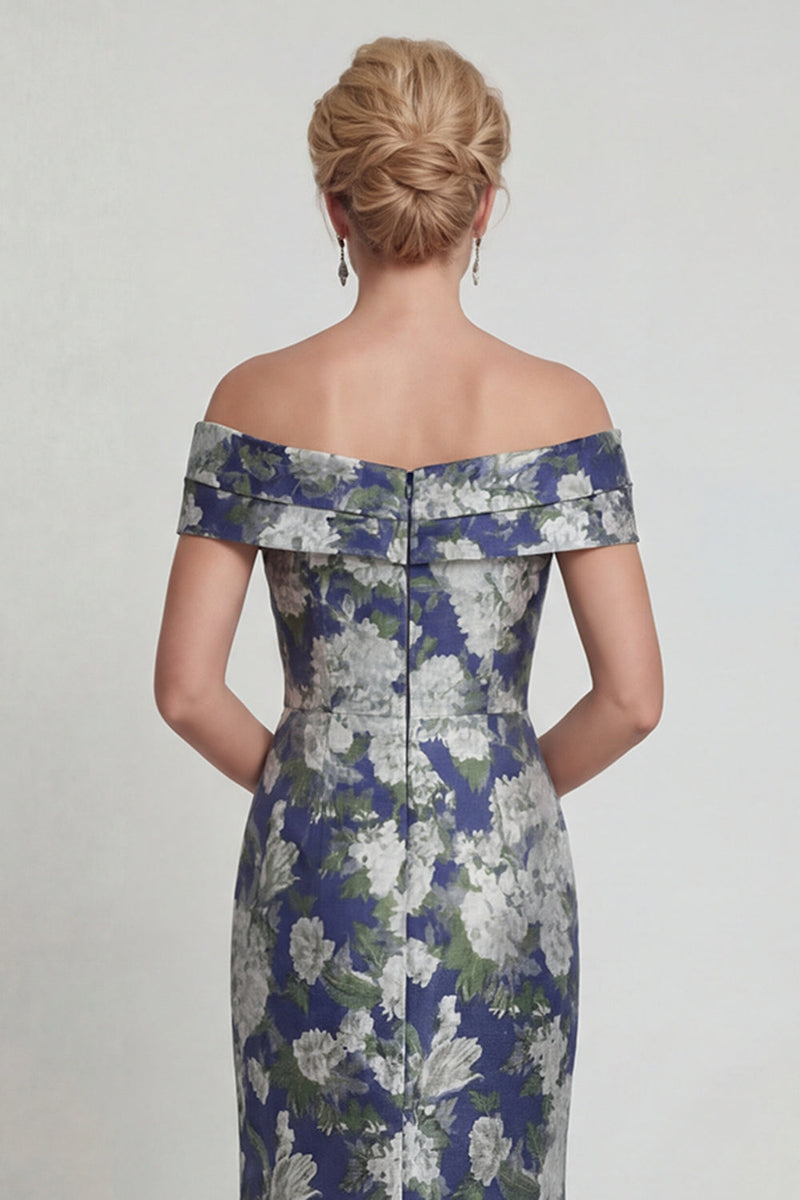 Load image into Gallery viewer, Navy Off the Shoulder Floral Mermaid Long Evening Dress