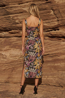 Load image into Gallery viewer, Black Square Neck Floral Long Sheath Prom Dress with Slit