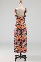 Load image into Gallery viewer, Black Square Neck Floral Long Sheath Prom Dress with Slit