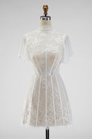 Load image into Gallery viewer, White A Line High Neck Short Corset Graduation Dress with Ruffles