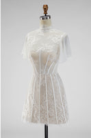 Load image into Gallery viewer, White A Line High Neck Short Corset Graduation Dress with Ruffles