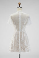 Load image into Gallery viewer, White A Line High Neck Short Corset Graduation Dress with Ruffles