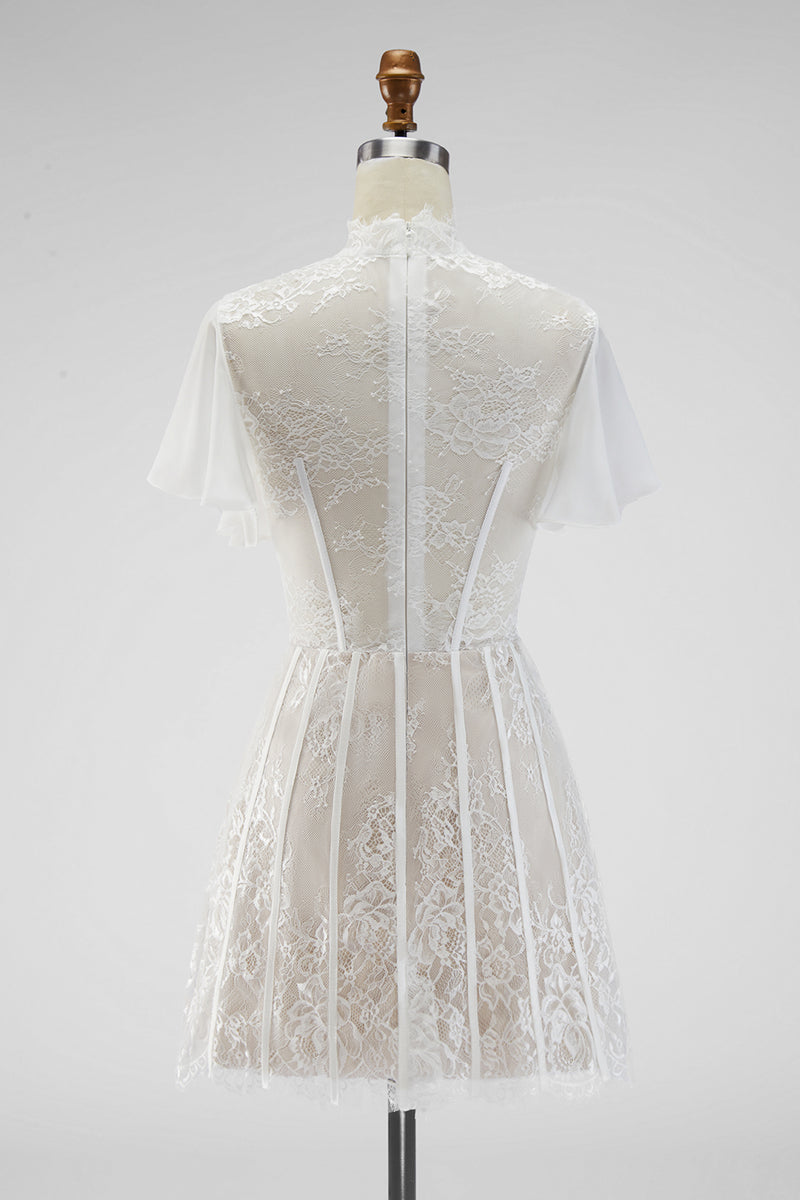Load image into Gallery viewer, White A Line High Neck Short Corset Graduation Dress with Ruffles