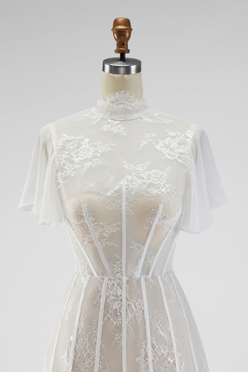 Load image into Gallery viewer, White A Line High Neck Short Corset Graduation Dress with Ruffles