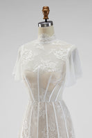 Load image into Gallery viewer, White A Line High Neck Short Corset Graduation Dress with Ruffles