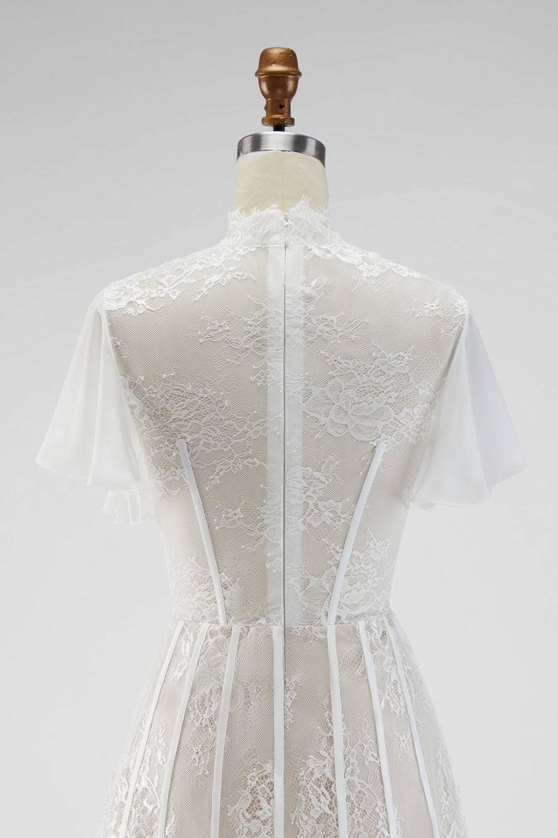 Load image into Gallery viewer, White A Line High Neck Short Corset Graduation Dress with Ruffles