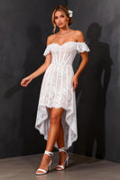 Load image into Gallery viewer, White A Line Off the Shoulder Boho High-Low Corset Bridal Shower Dress