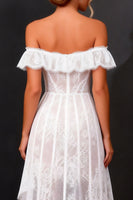 Load image into Gallery viewer, White A Line Off the Shoulder Boho High-Low Corset Bridal Shower Dress