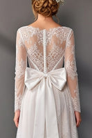 Load image into Gallery viewer, White Boat Neck Long Sleeves High-Low A Line Corset Boho Bridal Shower Dress