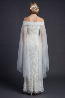 Sparkly White Off the Shoulder Beaded Mermaid Floral Maxi Wedding Reception Dress