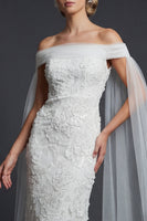 Load image into Gallery viewer, Sparkly White Off the Shoulder Beaded Mermaid Floral Maxi Wedding Reception Dress