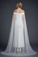 Load image into Gallery viewer, Sparkly White Off the Shoulder Beaded Mermaid Floral Maxi Wedding Reception Dress with Cape