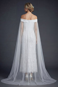 Sparkly White Off the Shoulder Beaded Mermaid Floral Maxi Wedding Reception Dress with Cape